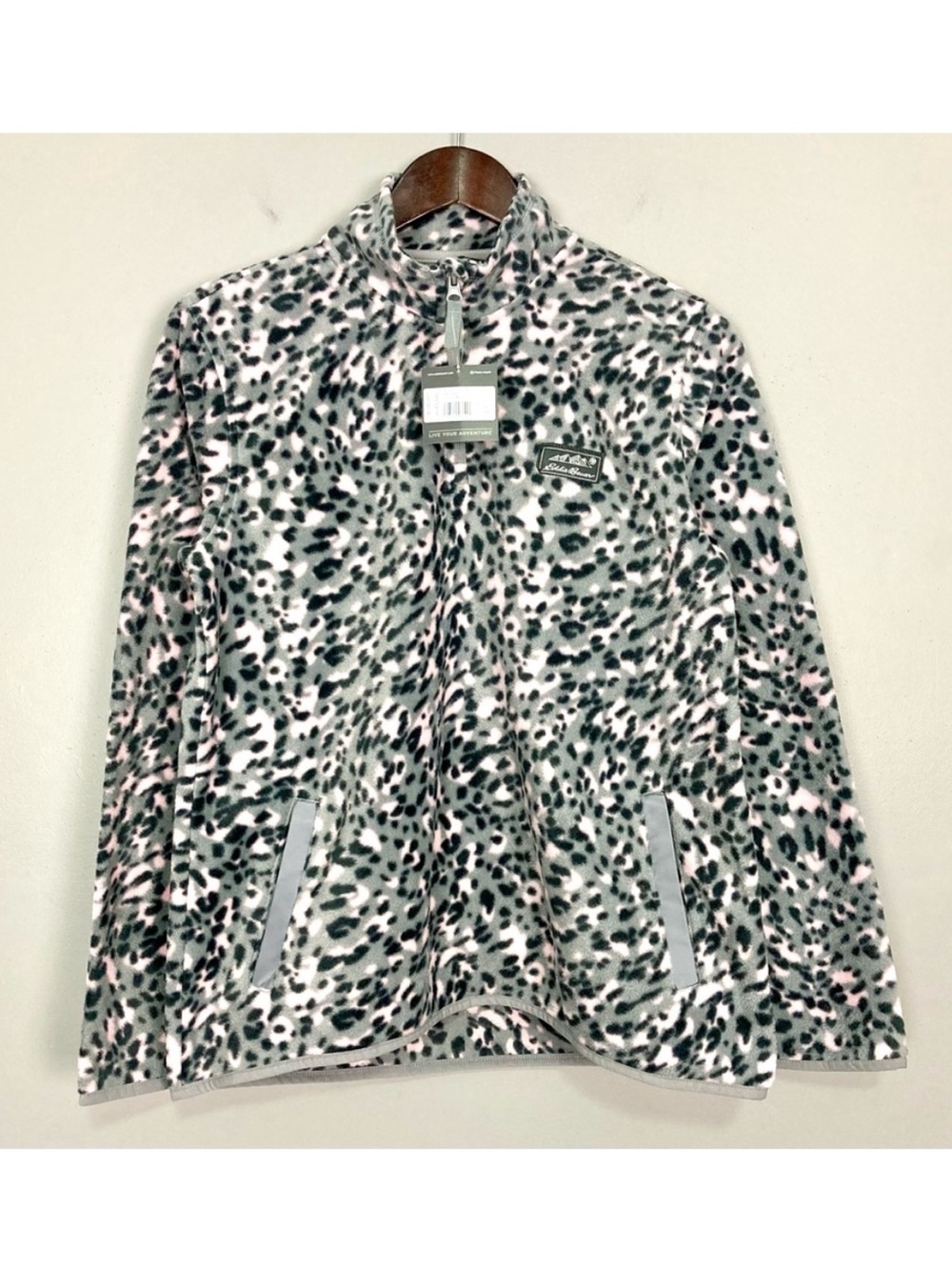 Eddie Bauer Girls Quest Fleece Pullover Size XL Quarter Zip Mock Neck Leopard